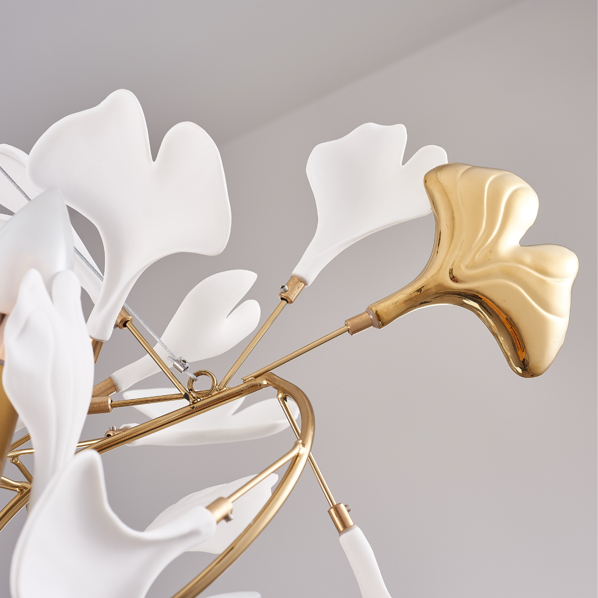 Olivia Luxury Ceramic Chandelier Large Foyer, Gingko leaf, Living Room - Lamp Copper