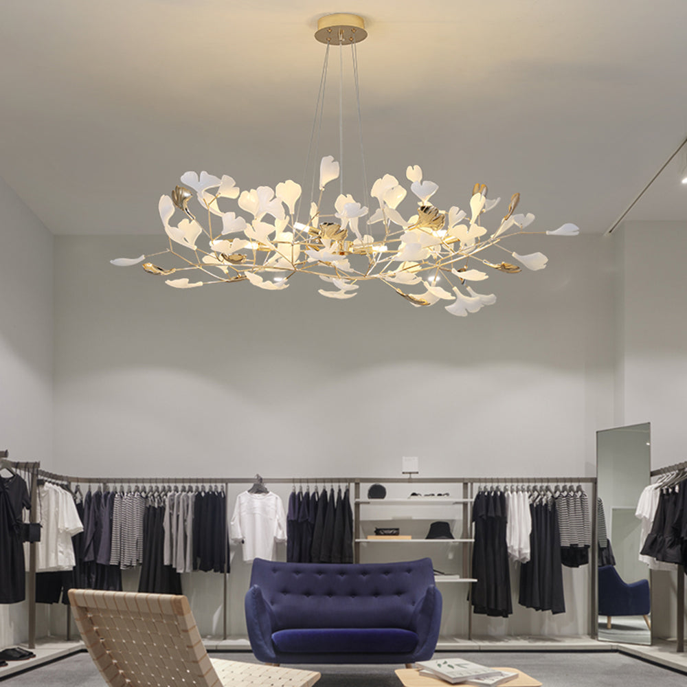 Olivia Ginkgo Leaf Modern Petal Shaped Metal Chandelier, Gold - Lamp Copper