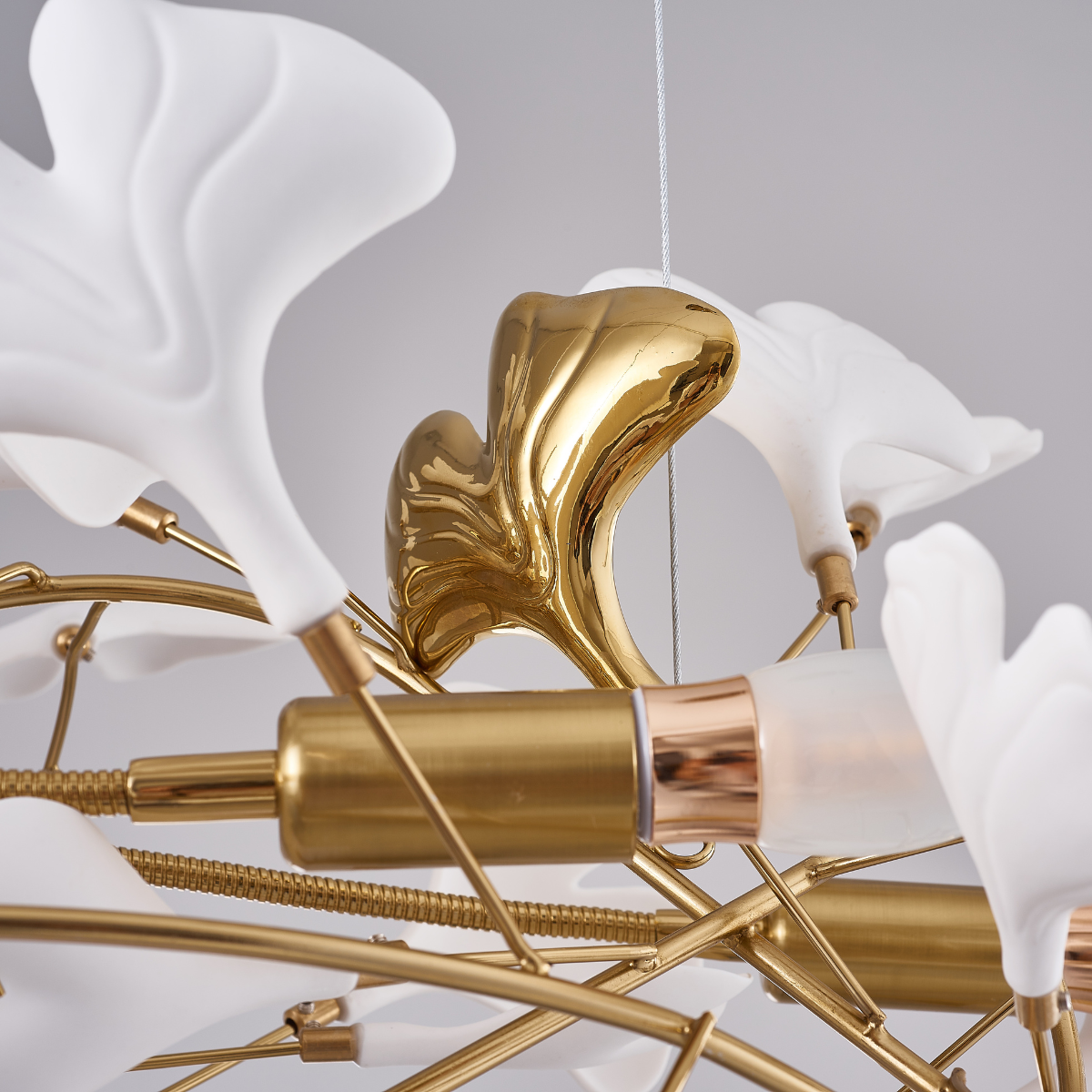 Olivia Luxury Ceramic Chandelier Large Foyer, Gingko leaf, Living Room - Lamp Copper