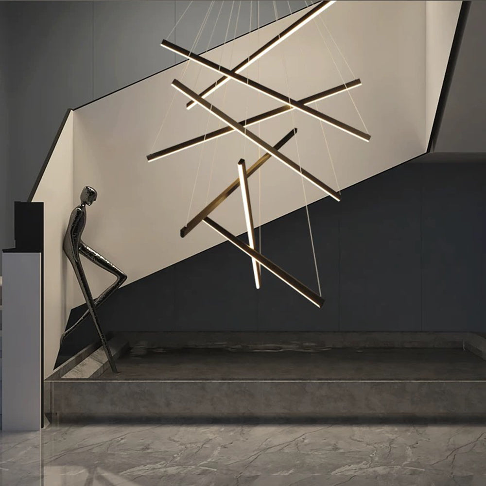 Arisha Minimalist Linear Metal Pendant Light, Living Room, Black - Lamp Copper