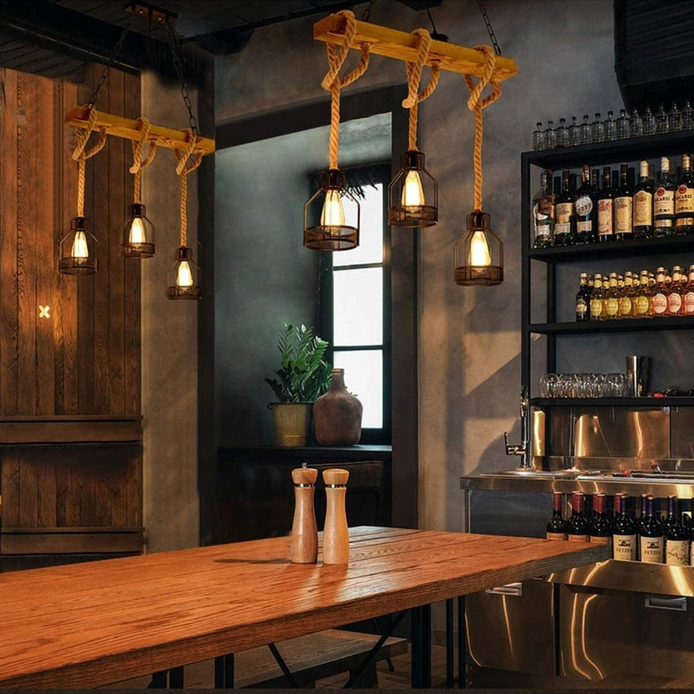 Quoro Hemp Rope Industrial Grenade Chandelier - Lamp Copper