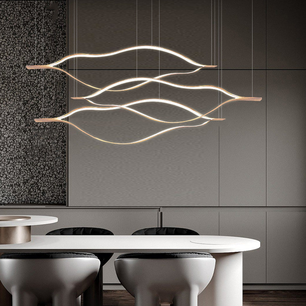 Arisha LED Linear Minimalist Wave Golden Leaf Shaped Pendant Light - Lamp Copper