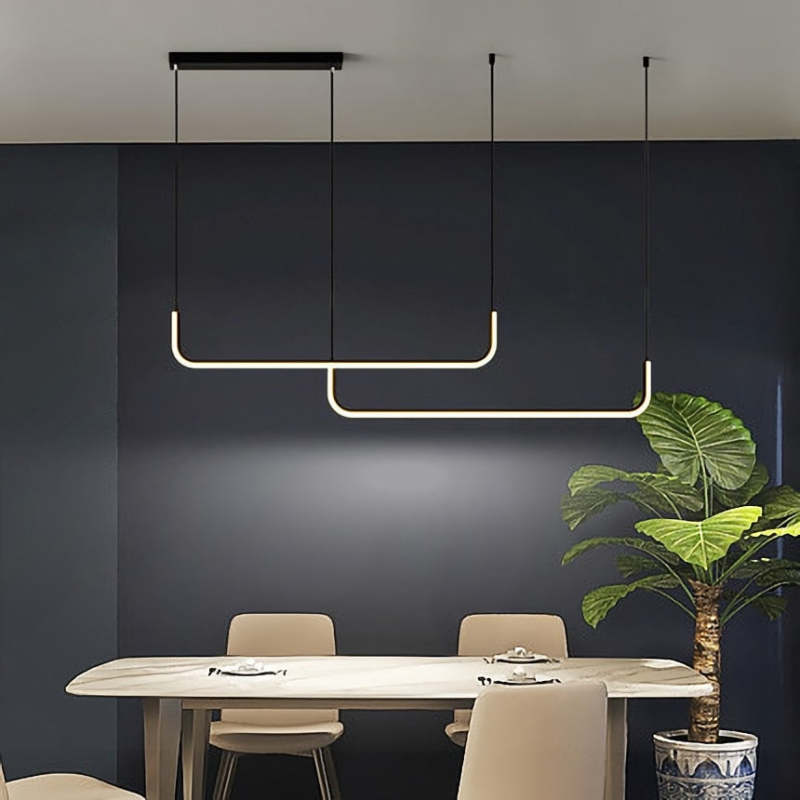 Clen Modern Linear Pendant Light Double Frame, Black/Gold - Lamp Copper