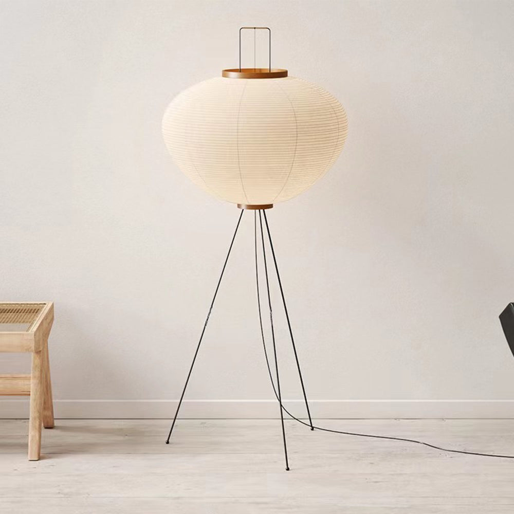 Renée Minimalist Tripod Lantern Paper Floor Lamp, White - Lamp Copper