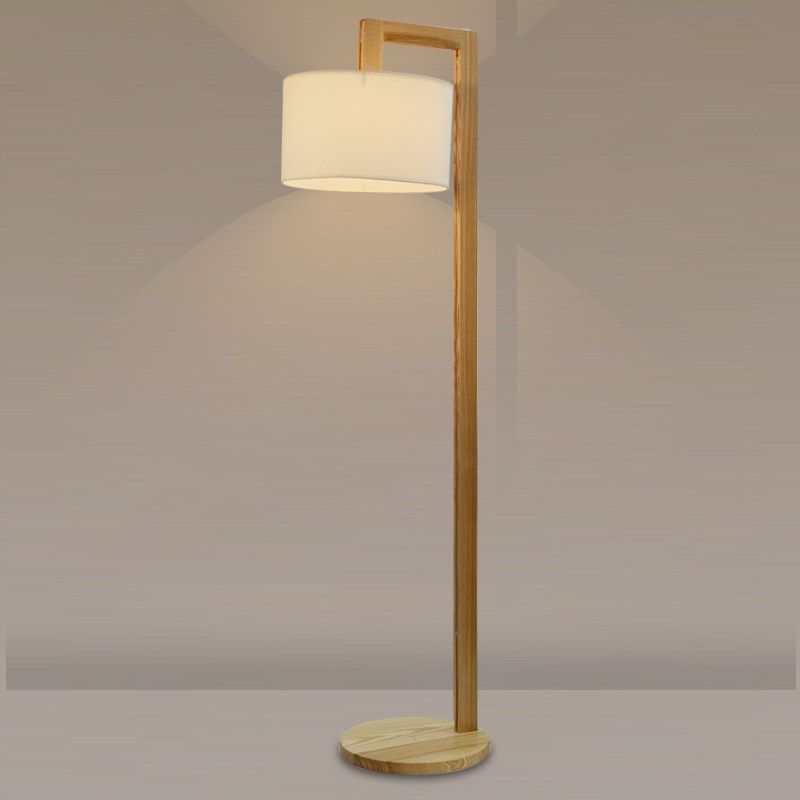 Ozawa Japanese Right Angle Arm Floor Lamp, Beige, Wood/Fabric - Lamp Copper