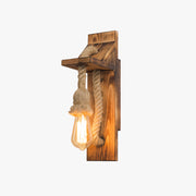 Epoch Vintage Rectangular LED Wall Light, Wood/Hemp Rope, Dining Room - Lamp Copper
