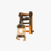 Epoch Vintage Lantern Shape Wood Metal Wall Lamp - Lamp Copper