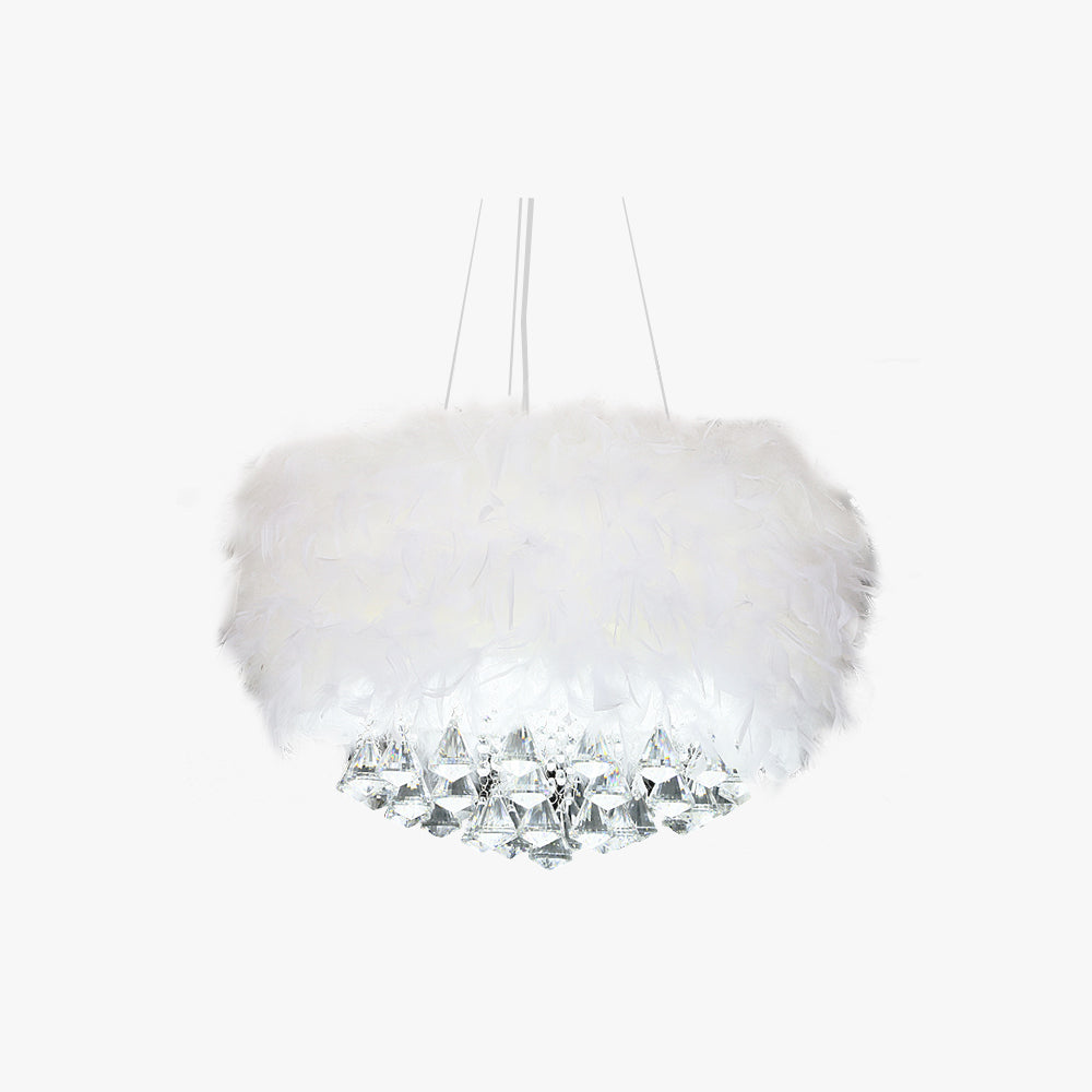 O'Moore Modern Luxury Round Chandelier, Feather/Crystal, White - Lamp Copper