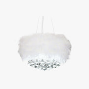 O'Moore Modern Luxury Round Chandelier, Feather/Crystal, White - Lamp Copper