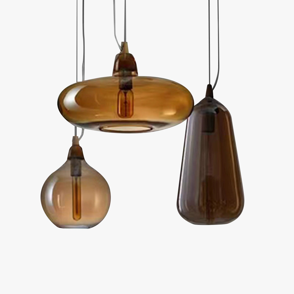 June Amber Glass Pendant Light - Lamp Copper