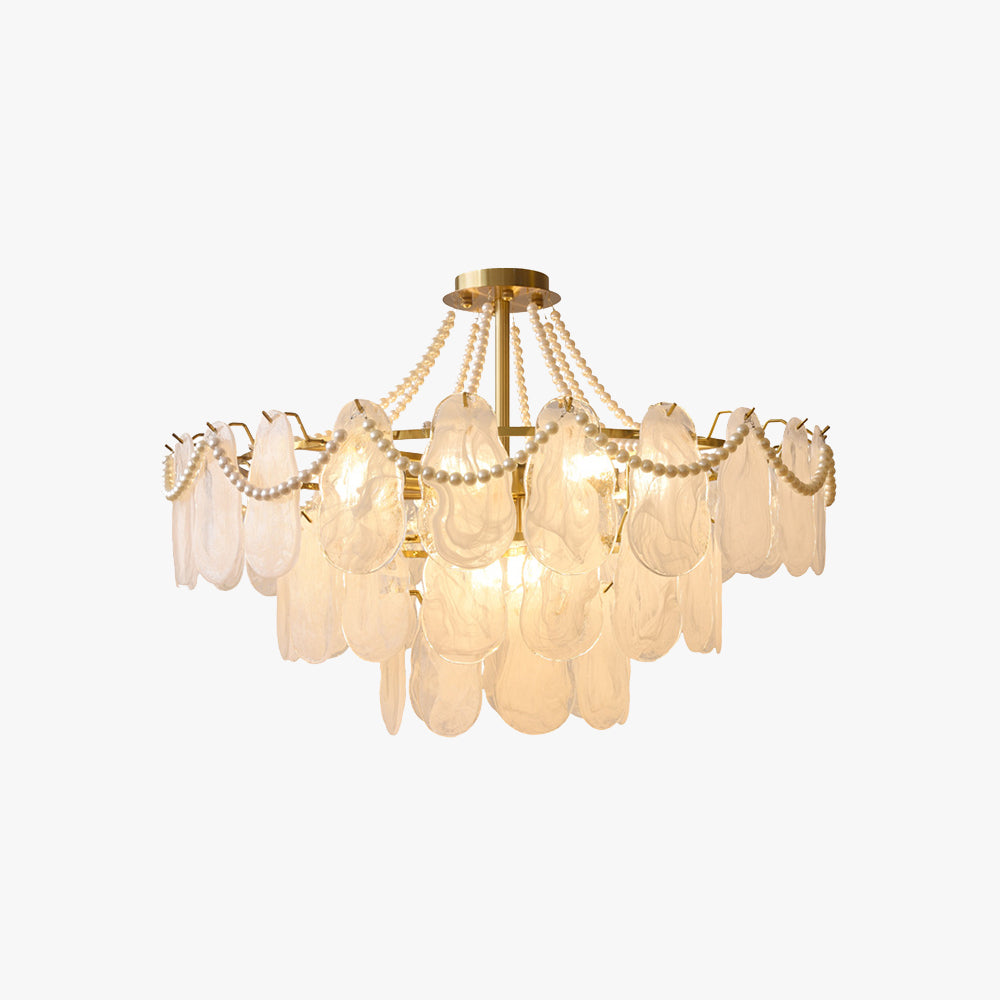 Kristy Elegant Pearl/Glass/Metal Chandelier, White - Lamp Copper