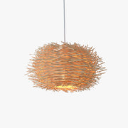 Muto Wooden Bird Nest Rattan Pendant Light, Brown/Wood - Lamp Copper
