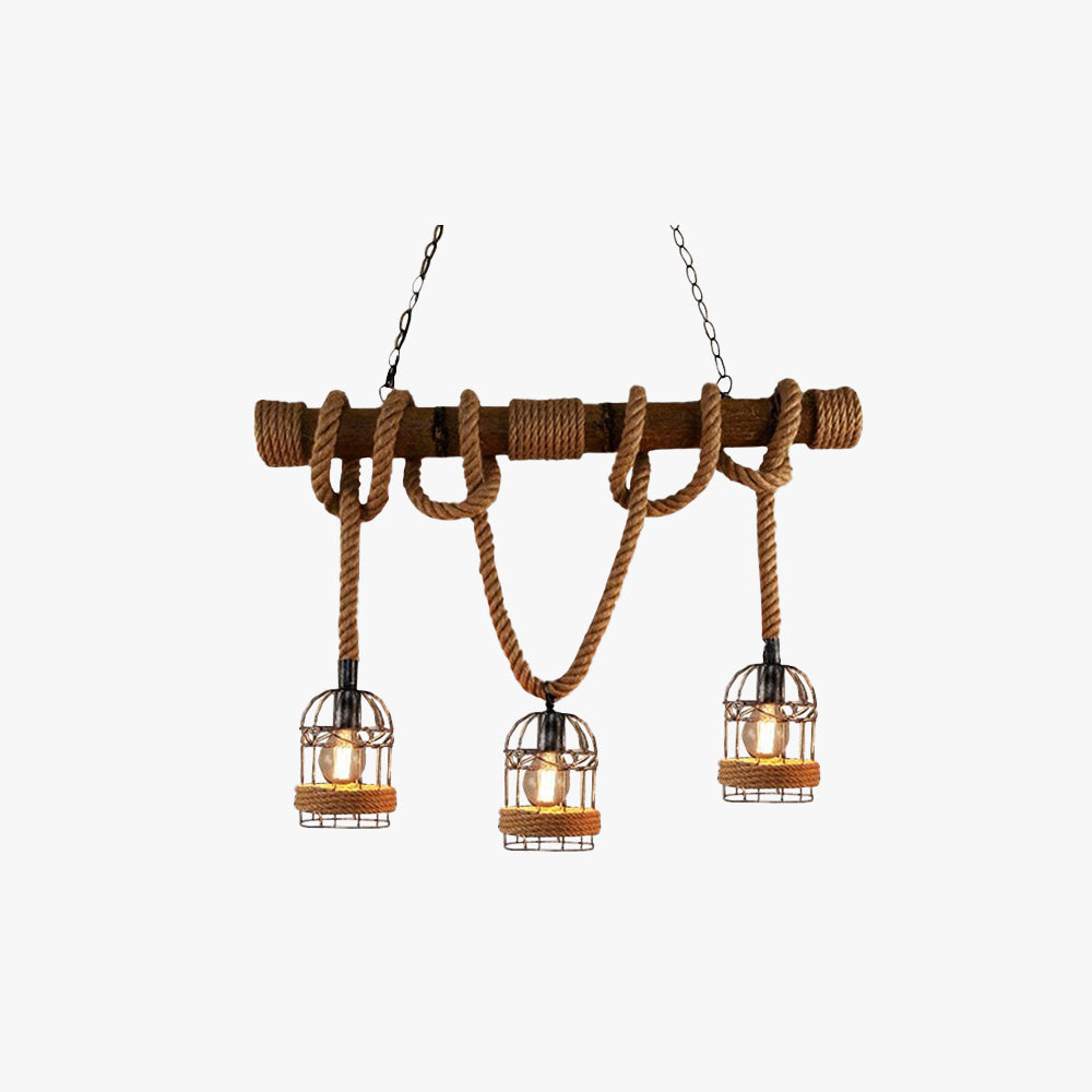 Silva Vintage 3 Heads Wood Rope Pendant Light - Lamp Copper