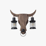 Austin Wall Lamp Bull Shape Vintage, 2 Heads Wood/Metal, Bedroom - Lamp Copper