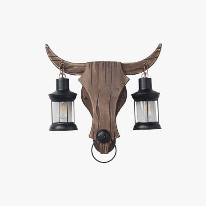 Austin Wall Lamp Bull Shape Vintage, 2 Heads Wood/Metal, Bedroom - Lamp Copper
