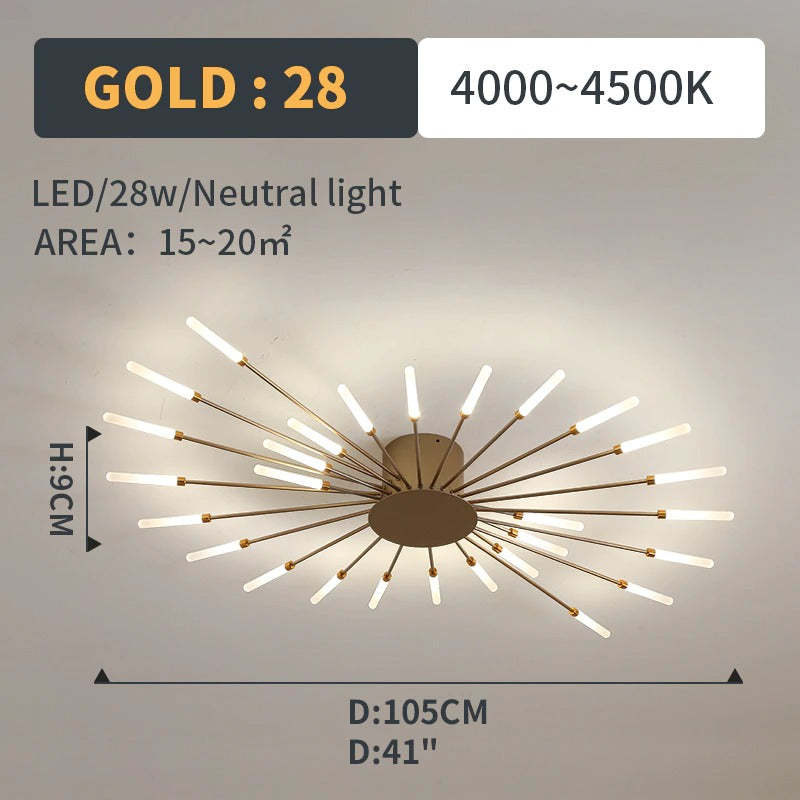 Wesley Flush-Mount Ceiling Light Fireworks, Black/Gold - Lamp Copper
