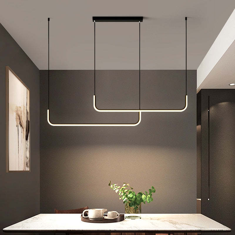Clen Modern Linear Pendant Light Double Frame, Black/Gold - Lamp Copper