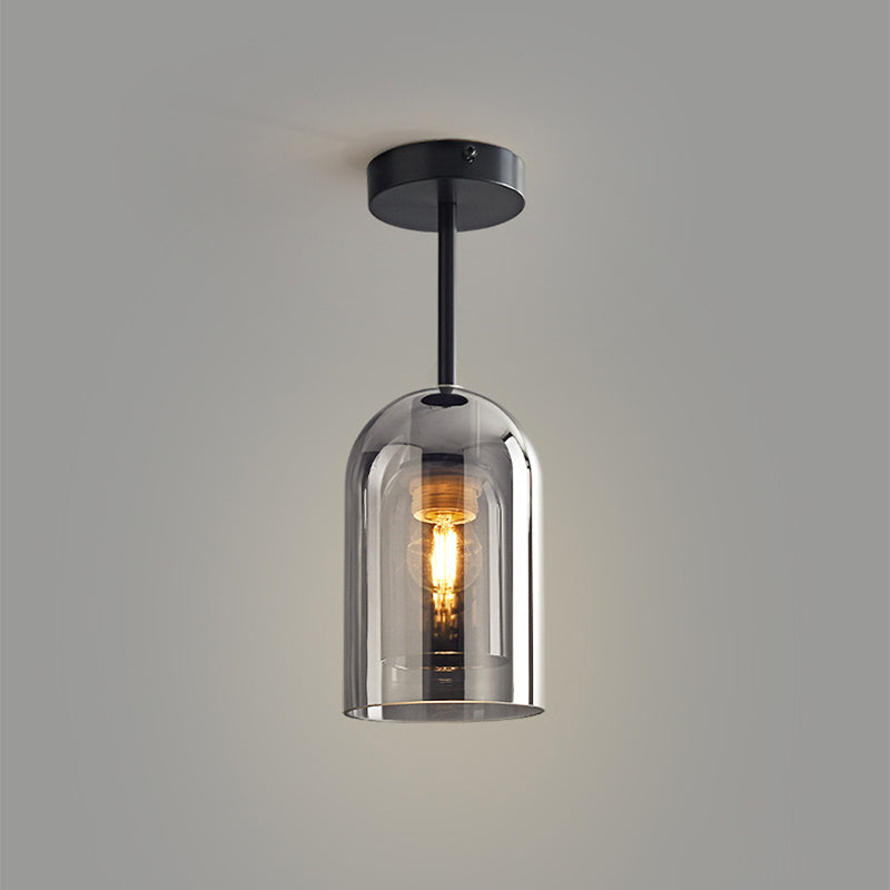 Valentina Modern Cylinder Semi-Flush Mount Clear Glass Ceiling Light, Cognac/Grey - Lamp Copper