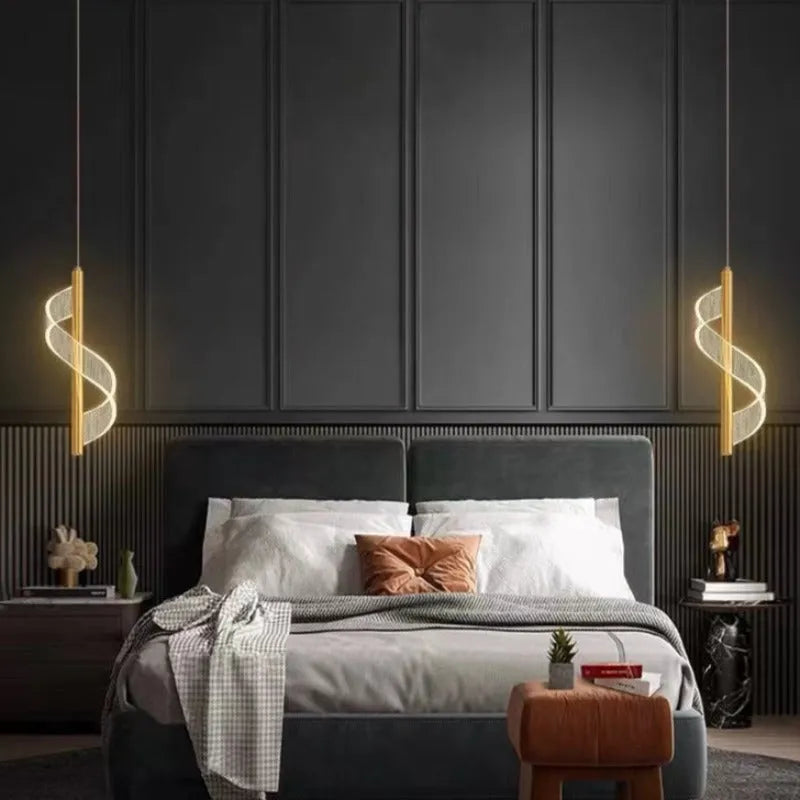 Zeva Vintage Golden Ribbon Pendant Light, Metal/Acrylic - Lamp Copper