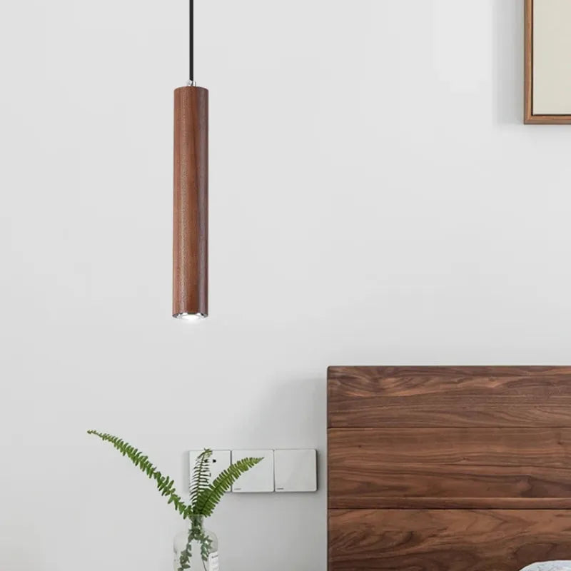 Muto Cylindrical Wood Pendant Light, for Bedroom & Kitchen Island - Lamp Copper