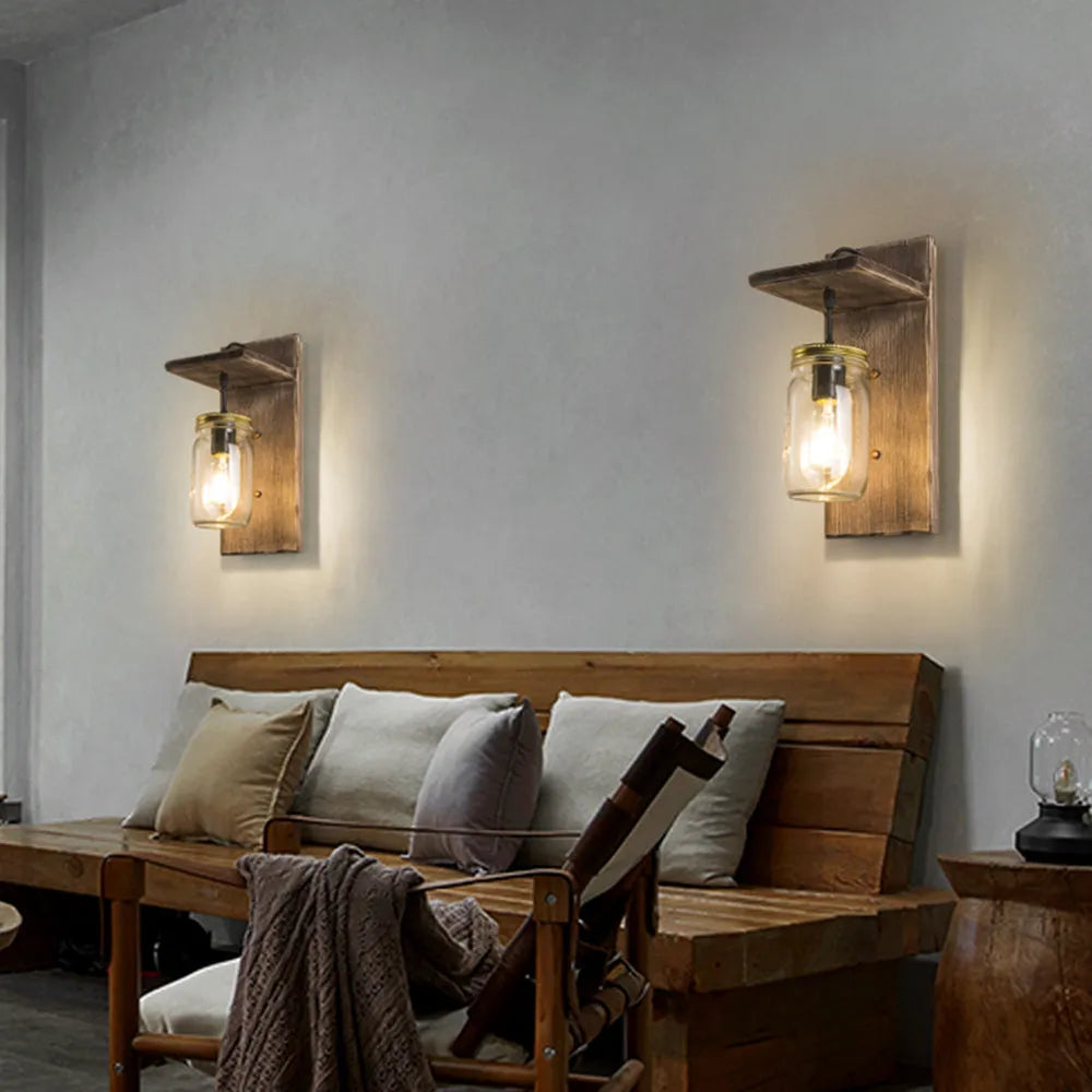 Epoch Vintage Jar Shape Wood Metal Wall Lamp - Lamp Copper