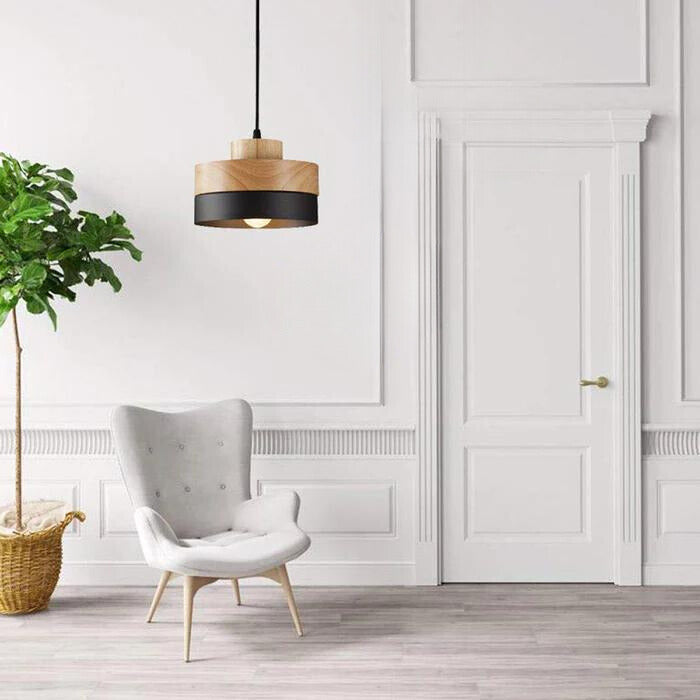 Aria Minimalist Black & White Wood Geometric Pendant Light - Lamp Copper
