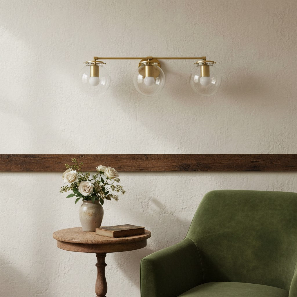 Pearl Clear Glass 3-Light Wall Sconce For Bathroom