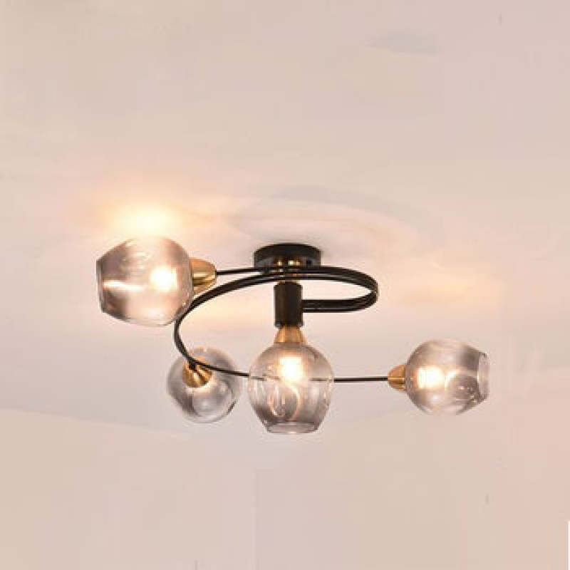 Valentina Flush Mount Ceiling Light, Glass, Black/Gold, Dining Room - Lamp Copper