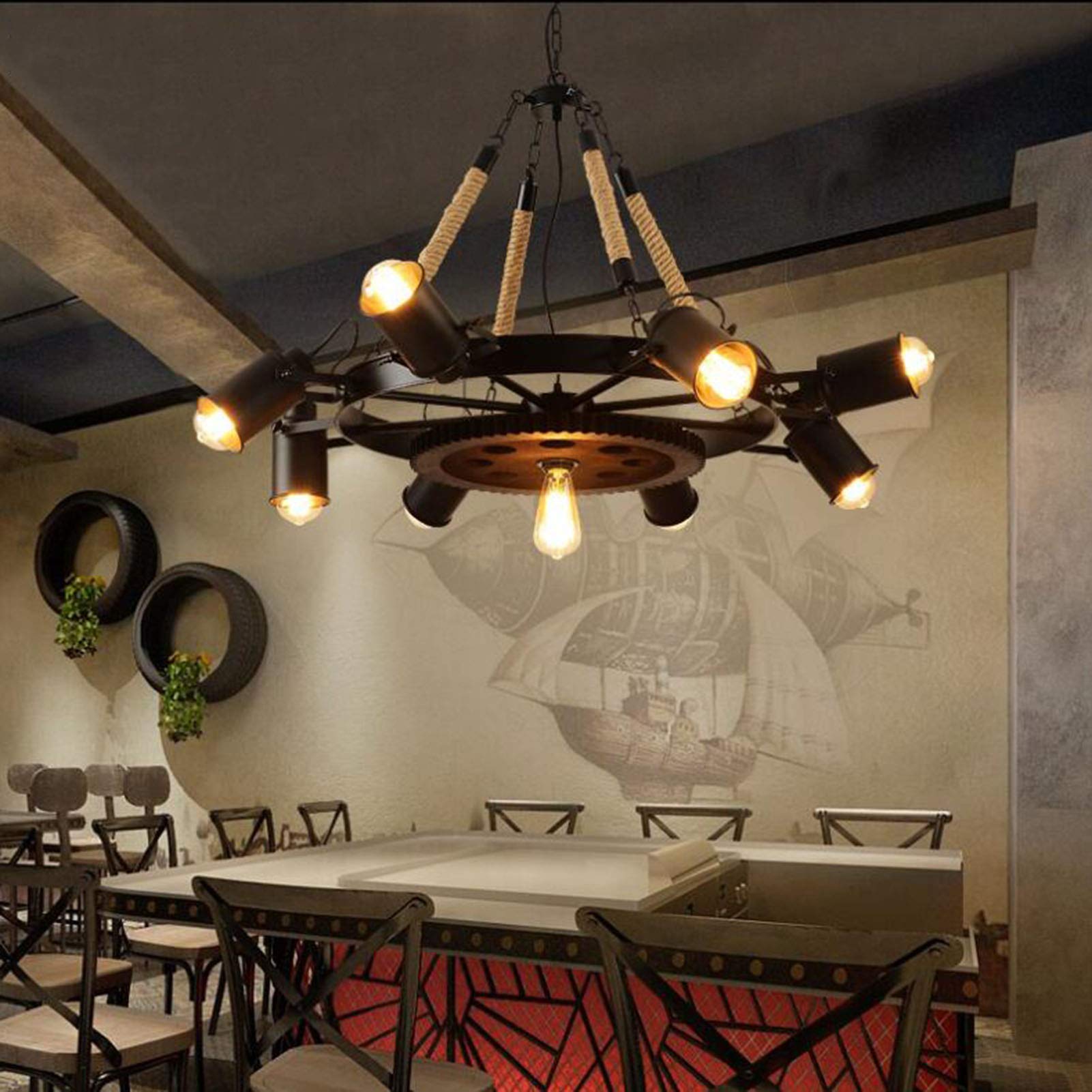 Epoch Industrial LED Pendant Light Black Metal/Rope Cafe/Bar - Lamp Copper