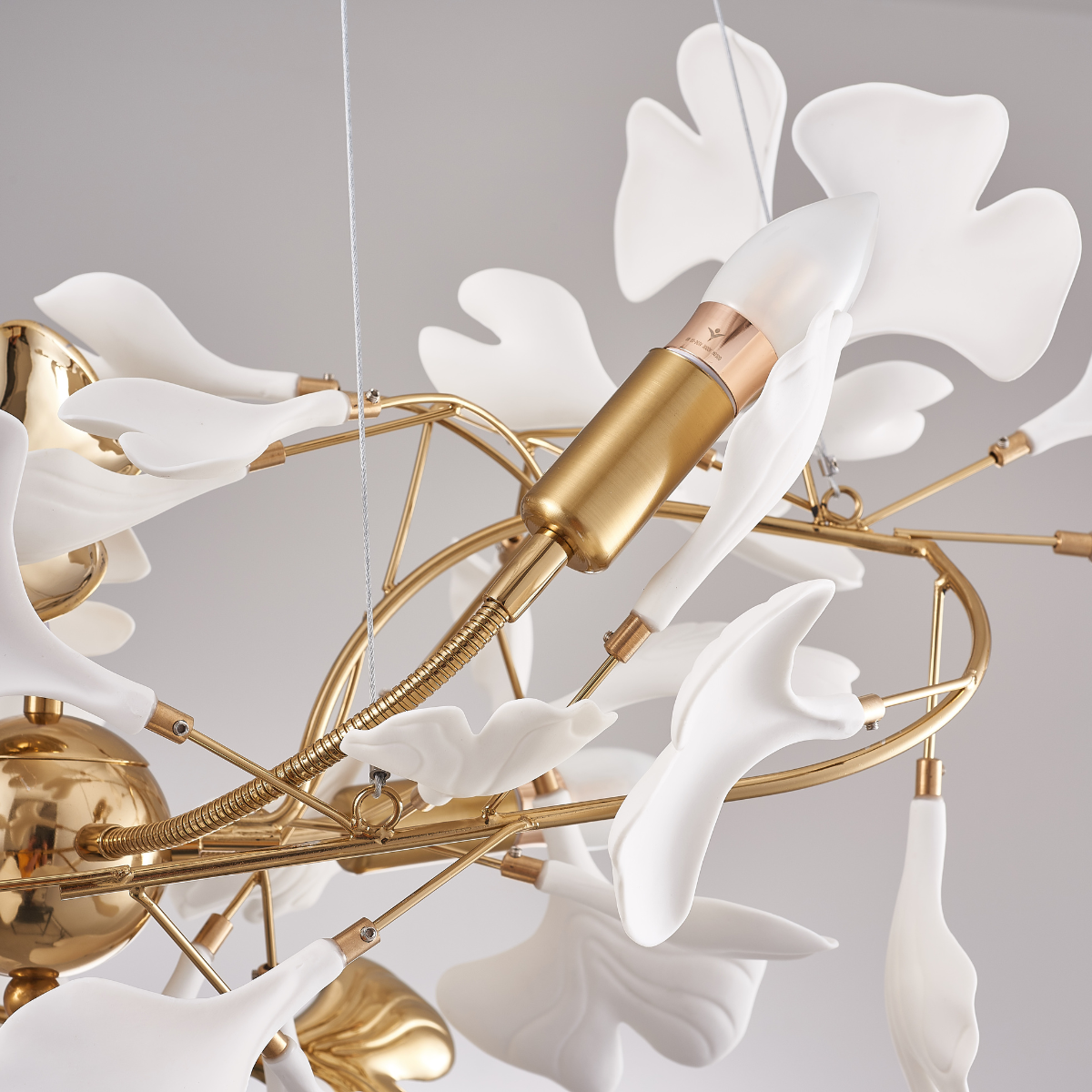 Olivia Luxury Ceramic Chandelier Large Foyer, Gingko leaf, Living Room - Lamp Copper