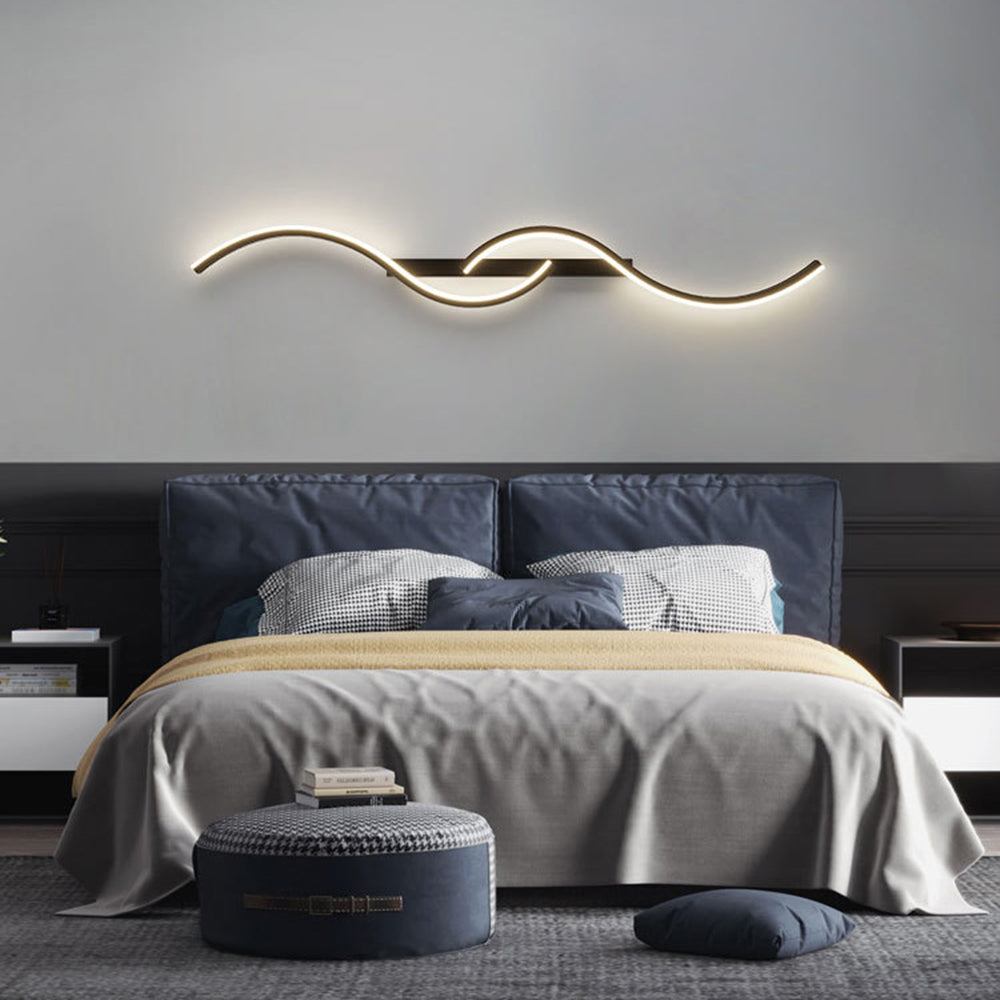 Lumor Modern Linear Wave Bedroom Wall Lamp, Black/Gold - Lamp Copper