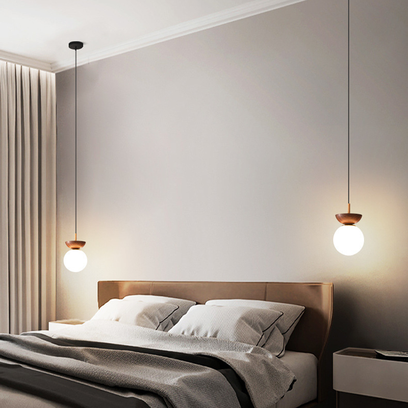 Valentina Nordic Japanese Glob LED Ceiling/Pendant Light Metal Glass Bedroom, Burlywood - Lamp Copper