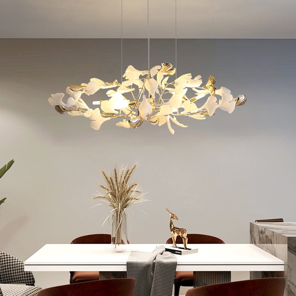 Olivia Ginkgo Leaf Modern Petal Shaped Metal Chandelier, Gold - Lamp Copper