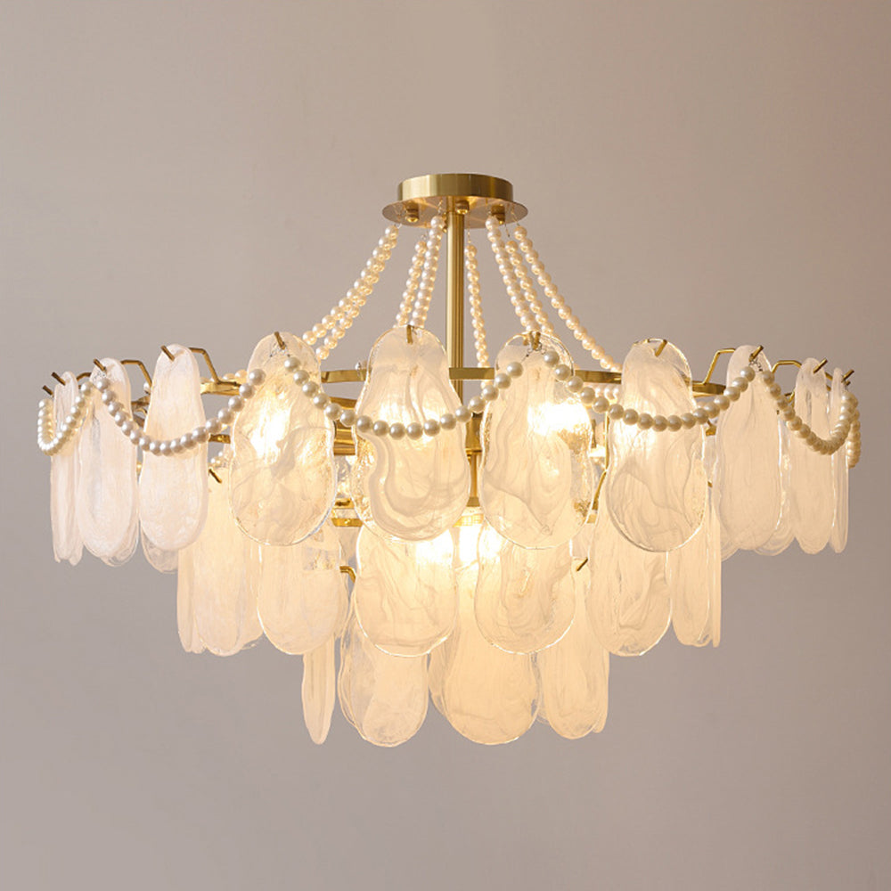 Kristy Elegant Pearl/Glass/Metal Chandelier, White - Lamp Copper