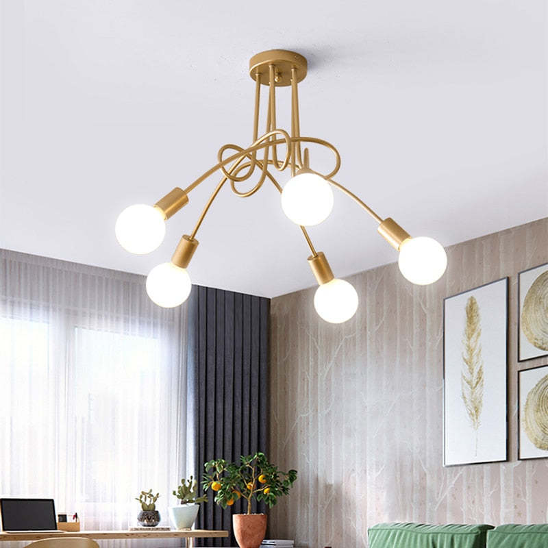 Arisha Modern Linear Curve Metal Ceiling Light, Dining Room/Living Room - Lamp Copper