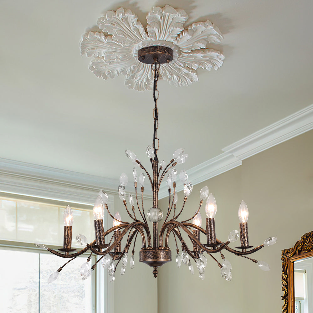 Jorne Vintage Antique Floral Crystal Chandelier - Lamp Copper