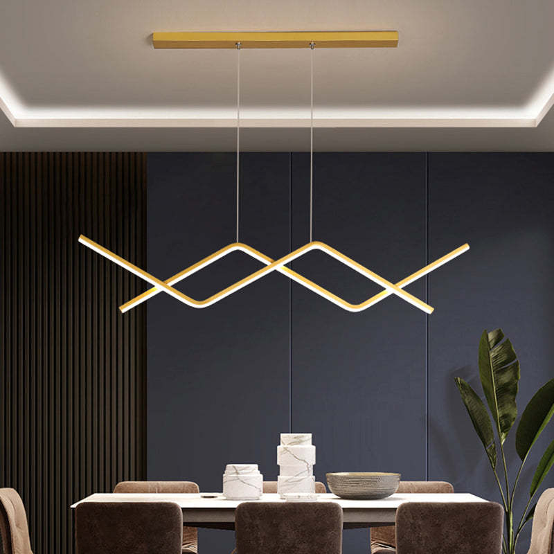 Arisha Pendant Light Linear/Double Curve Modern, Metal, Black/Gold - Lamp Copper