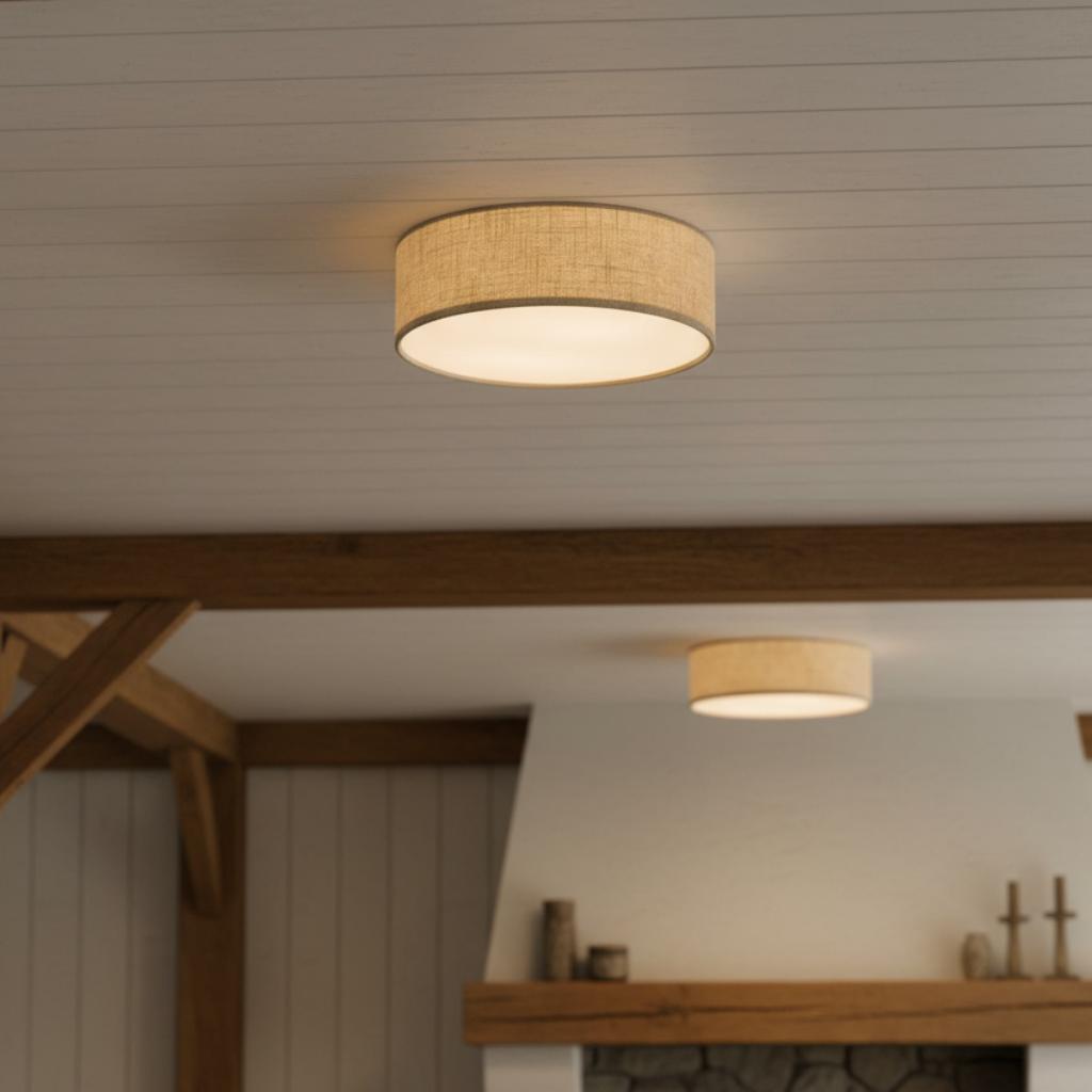Linen Drum Ceiling Light Modern Bedroom