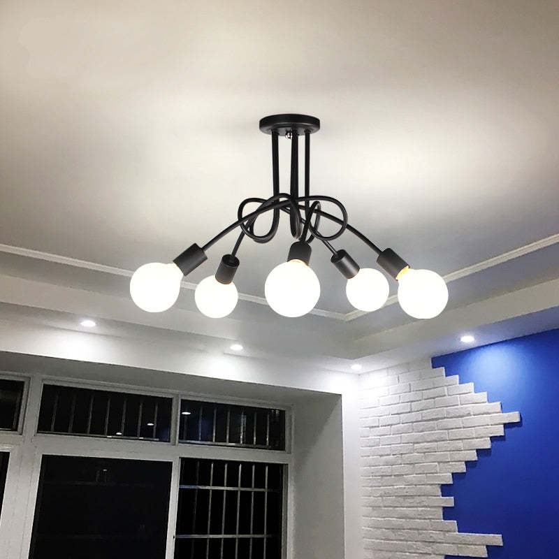 Arisha Modern Linear Curve Metal Ceiling Light, Dining Room/Living Room - Lamp Copper