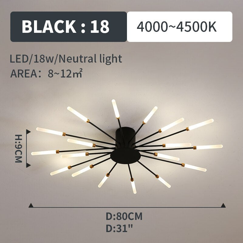 Wesley Flush-Mount Ceiling Light Fireworks, Black/Gold - Lamp Copper