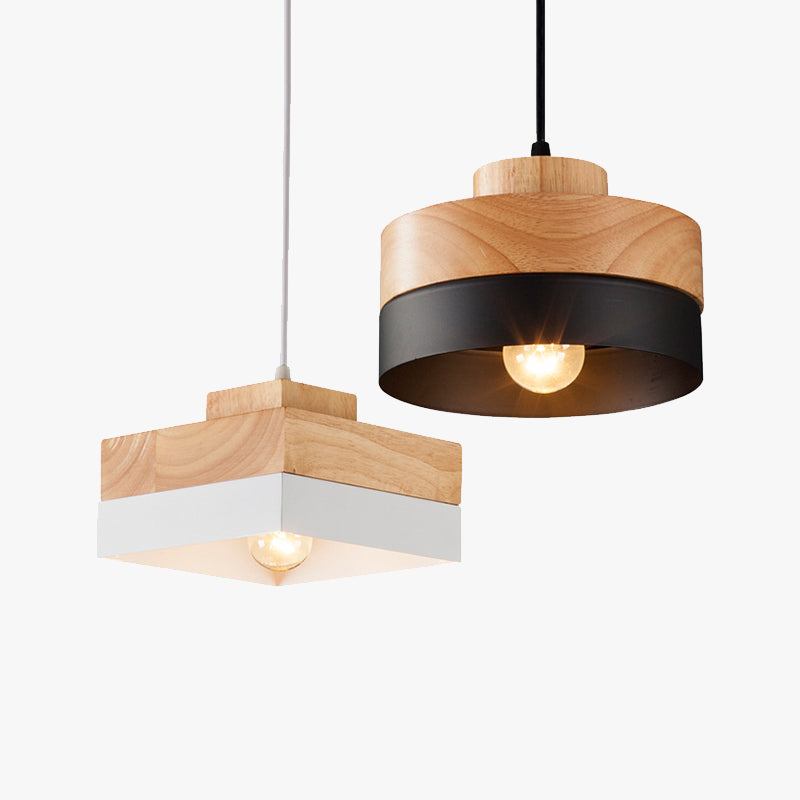 Aria Minimalist Black & White Wood Geometric Pendant Light - Lamp Copper
