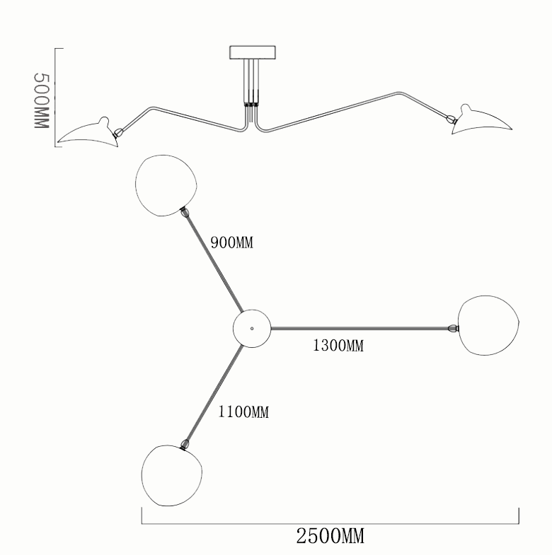 Jaler Industry Three Arm Ceiling Light