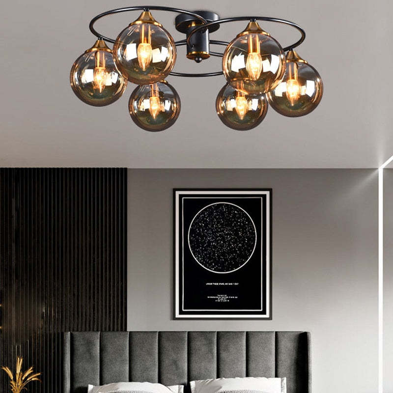 Valentina Nordic Bubble Glass Ceiling Light, Gray/Amber - Lamp Copper
