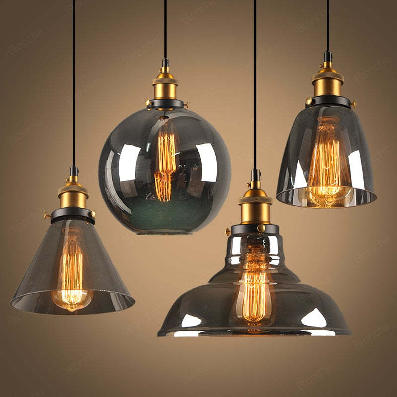 June Industrial Glass Pendant Light Clear/Amber/Smoke Grey - Lamp Copper
