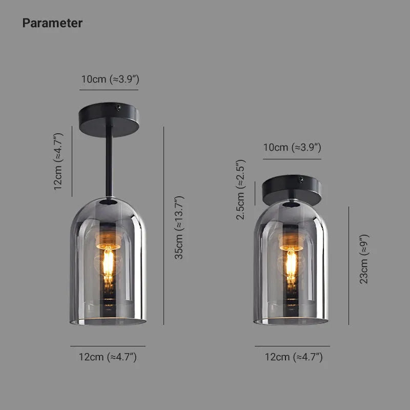 Valentina Modern Cylinder Semi-Flush Mount Clear Glass Ceiling Light, Cognac/Grey - Lamp Copper