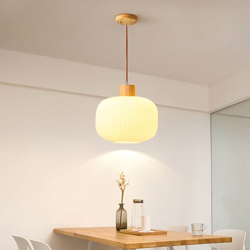 Muto Modern Wood/Glass Pendant Light, White - Lamp Copper