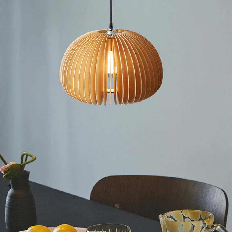 Muto Pumpkin Pendant Light, Wood - Lamp Copper