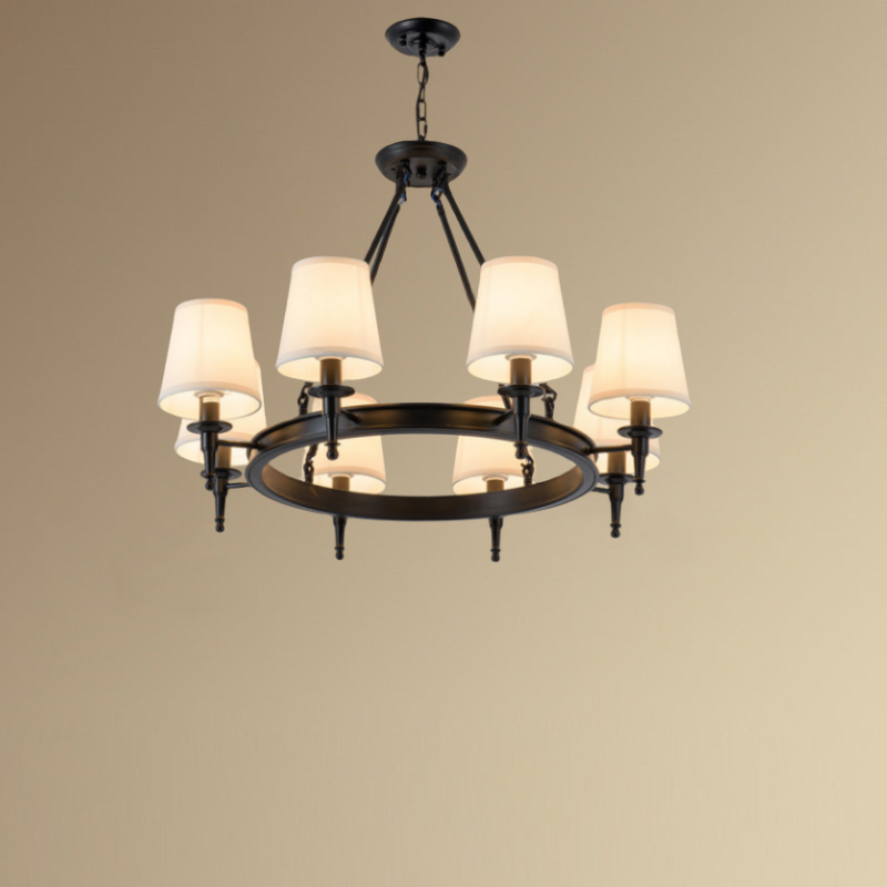 Silva vintage Ring Metal/Fabric Chandelier, Black/Copper - Lamp Copper
