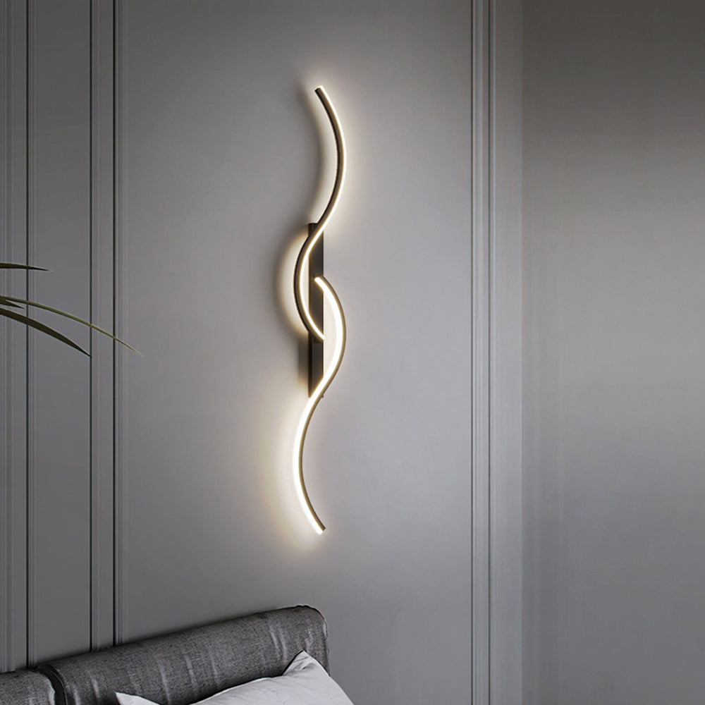 Lumor Modern Linear Wave Bedroom Wall Lamp, Black/Gold - Lamp Copper