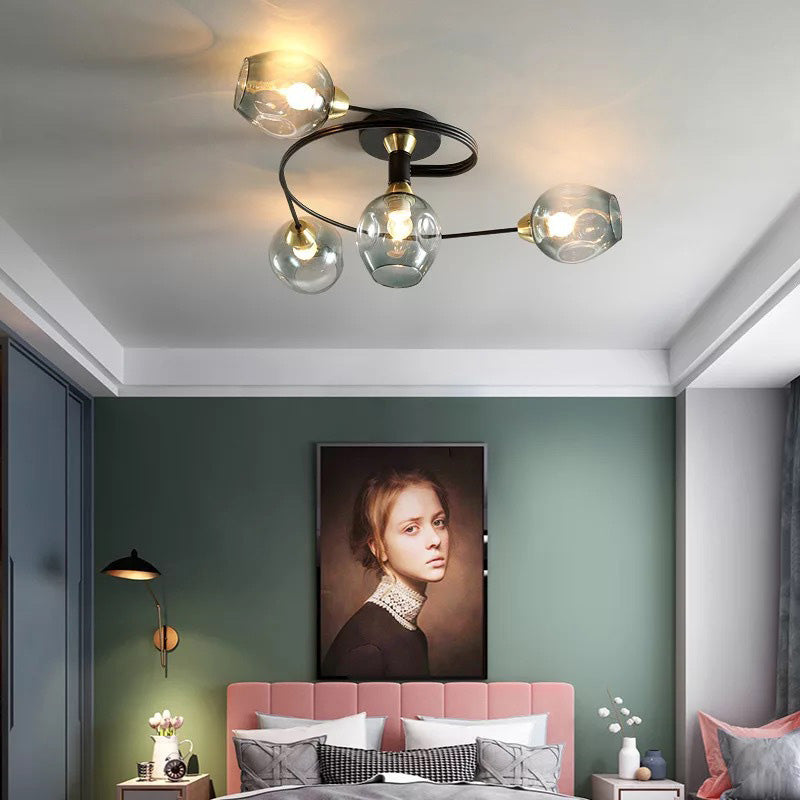 Valentina Flush Mount Ceiling Light, Glass, Black/Gold, Dining Room - Lamp Copper